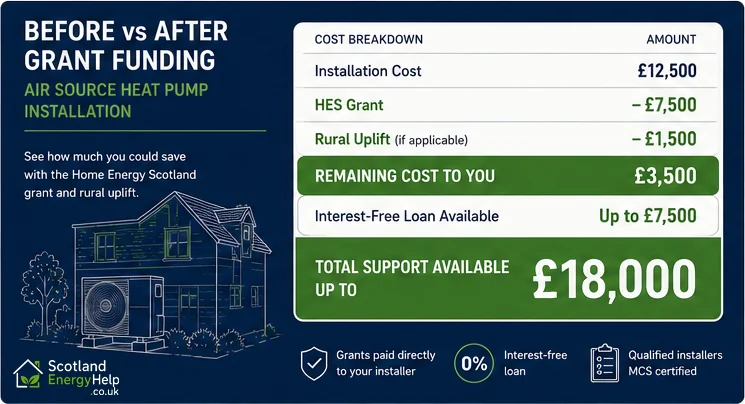 Before vs after grant funding for an air source heat pump installation