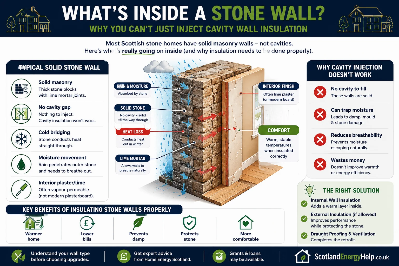 Inside a Scottish stone wall — why cavity insulation does not work